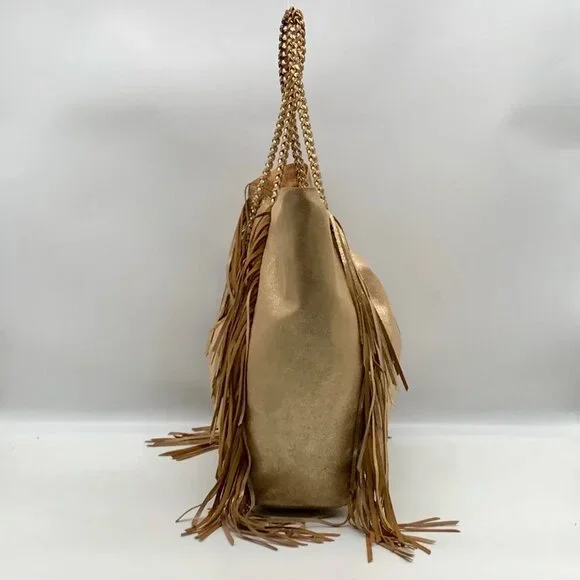 Lilly Pulitzer Metallic Gold Fabric Fringe Tote Bag - Picture 4 of 10